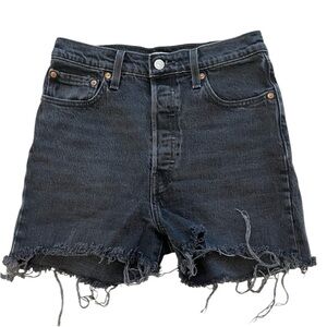 Levi's Black Jean Shorts with Distressed Hem